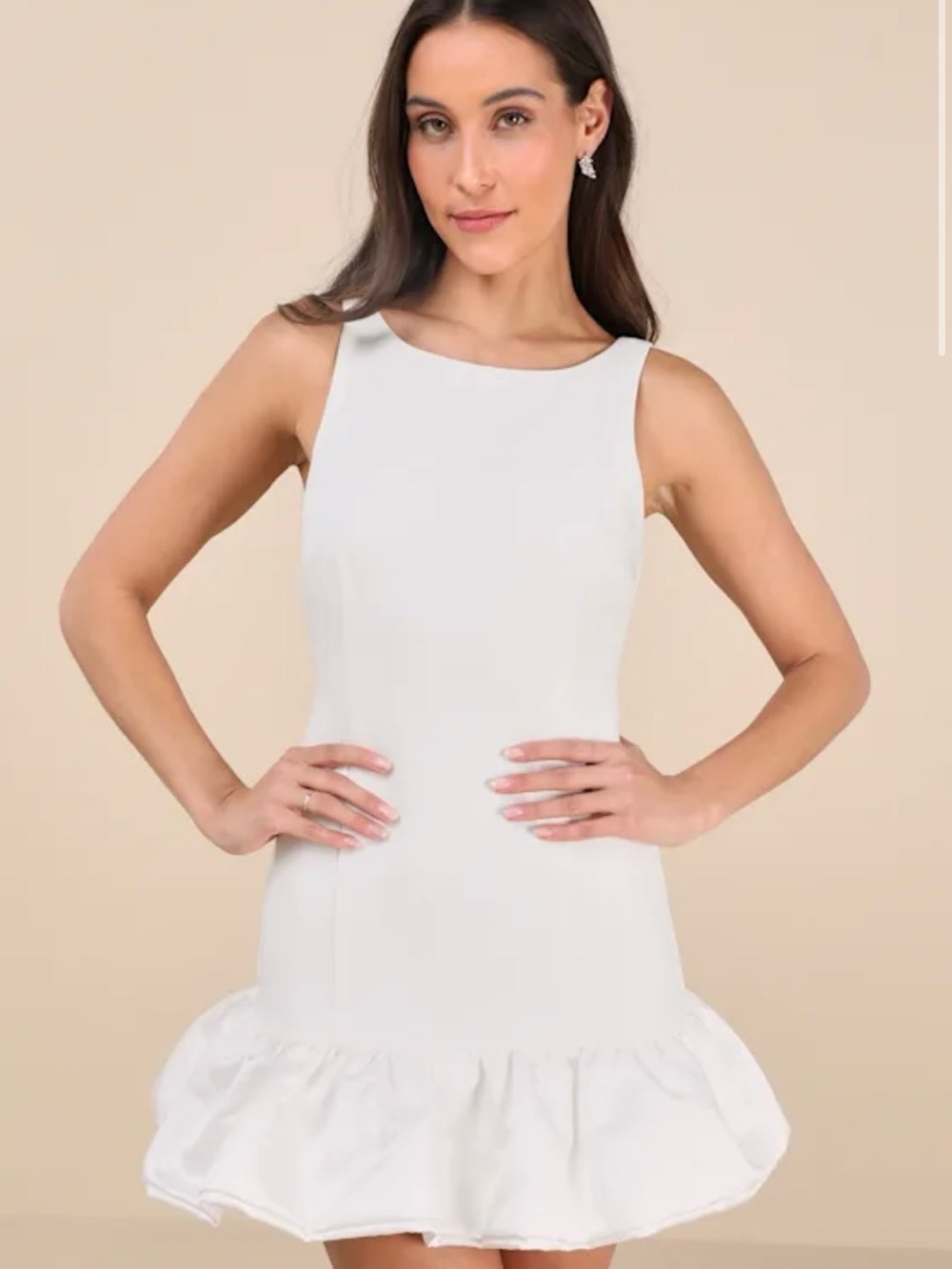 Lulu's White Sleeveless Ruffle-Hem Mini Dress